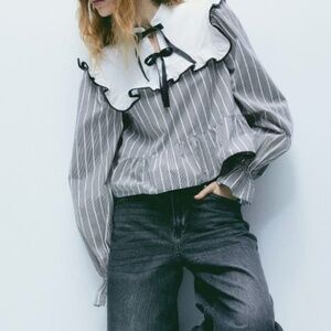 H&M Tie-detail Ruffle-trimmed Blouse